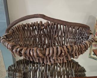 Vintage Buttocks Basket with Twisted Branch Handle