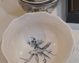 222 Fifth Adelaide Black Floral and Bird Transferware Dinnerware Set