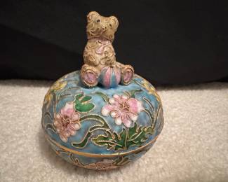 Vintage NYCO Nikki Yassaman Teddy Bear Cloisonné Trinket Box