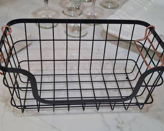 Black Wire Storage Basket with Copper Handles