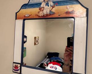 Vintage Hand-Painted Nautical Teddy Bear Wall Mirror