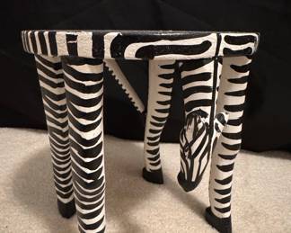 Hand-Carved Wooden Zebra Stool / Plant Stand