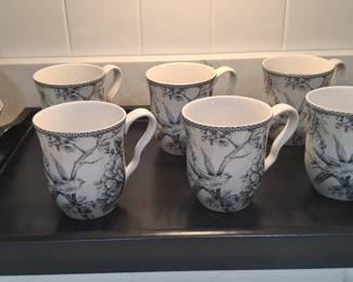 222 Fifth Adelaide Black Floral and Bird Transferware Dinnerware Set
