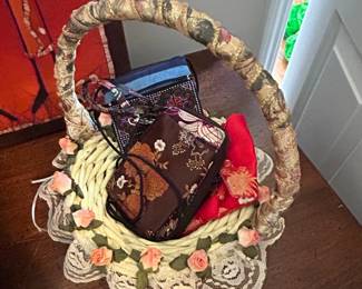Decorative Wicker Basket with Fabric Roses and Lace