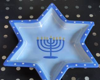 Star of David Ceramic Decorative Dish with Menorah Motif