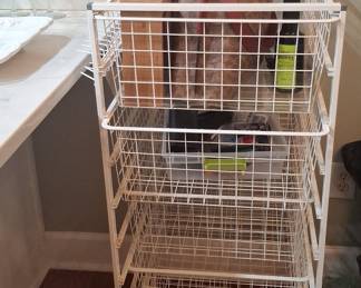 4-Tier White Wire Rolling Storage Cart with Basket Drawers