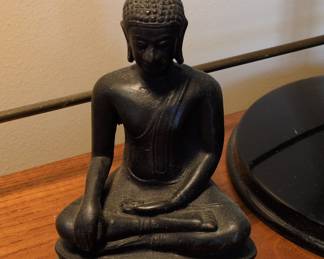 Thai Style Seated Buddha Figurine - Black Resin