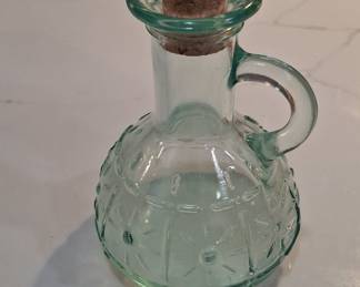 Vintage Bormioli Rocco Aqua Glass Cruet with Embossed Pattern