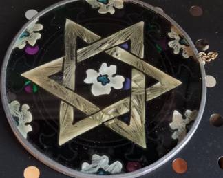 Vintage Stained Glass Star of David Suncatcher with Floral Accents