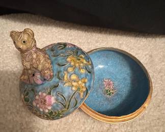 Vintage NYCO Nikki Yassaman Teddy Bear Cloisonné Trinket Box