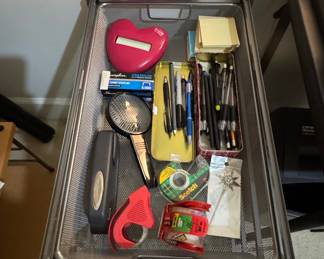 Metal Mesh Desk Drawer Organizer with Assorted Stationery
