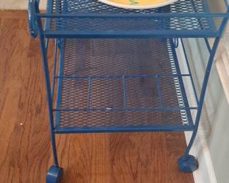 Vintage Blue Metal Mesh Serving Cart