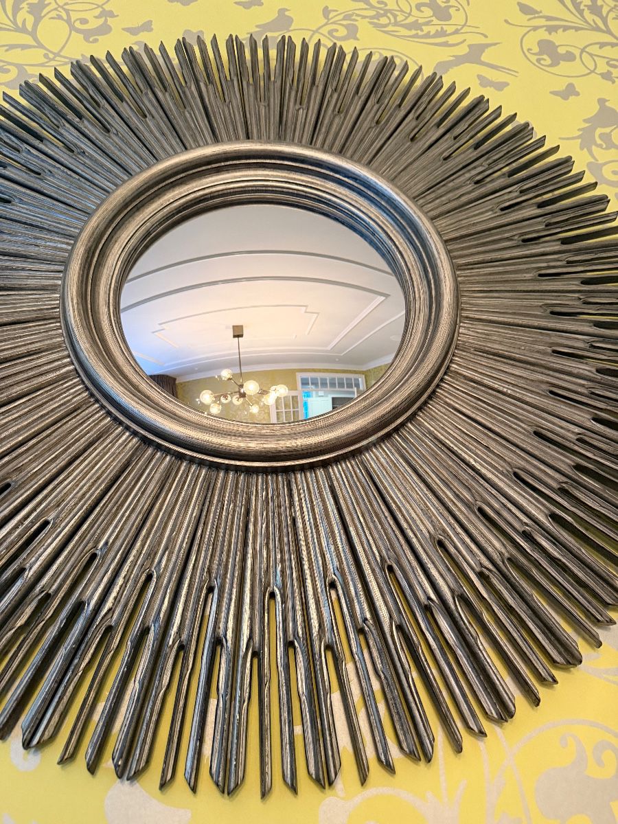 Restoration Hardware antiqued gold-leaf sunburst mirror
