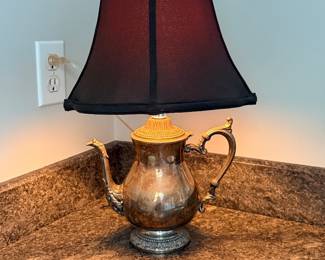 Silver teapot lamp