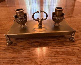 Vintage Brass Double Candle Holder Desk Stand