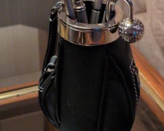 Novelty Golf Bag Desk Pen Holder Set with Clock