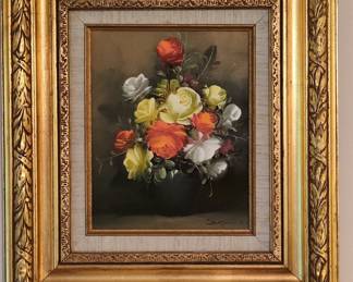 Vintage Floral Still Life Oil Painting Signed Suzanne