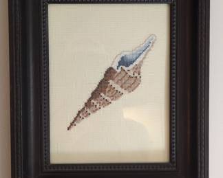 Framed Seashell Cross Stitch Art