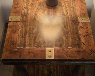 Campaign-Style Pedestal Side Table
