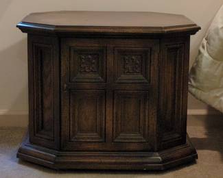 Vintage Ethan Allen "Royal Charter" Solid Oak Hexagonal Cabinet End Table