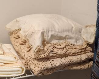 Vintage Handmade Crochet Bedspread and Embroidered Pillow Sham Set