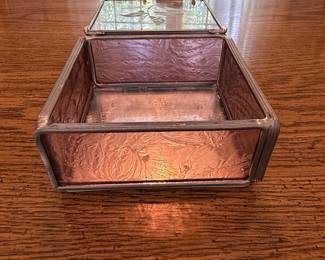Vintage Etched Glass Jewelry Box with Heart Handle