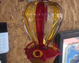 LaElvish Garden Hand-Blown Glass Hot Air Balloon Hummingbird Feeder