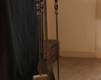 Vintage Brass Fireplace Tool Set with Turned Spindle Handles