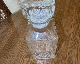 Vintage Square Diamond-Cut Glass Decanter with Stopper