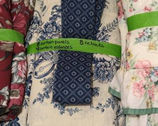 Vintage Blue and White Toile Curtain Set with Coordinating Fabric Bundles