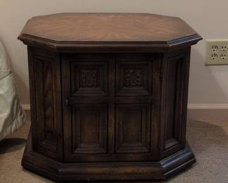 Vintage Ethan Allen "Royal Charter" Solid Oak Hexagonal Cabinet End Table