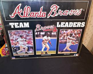 1992 Atlanta Braves 'Team Leaders' Vintage Poster featuring Justice, Sanders, and Gant