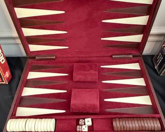 Vintage Faux Leather Backgammon Attache Set - Burgundy and Brown