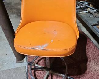 Vintage Mid-Century Modern Orange Vinyl Swivel Bar Stool