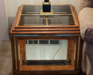 1980s Postmodern Wood and Glass End Table