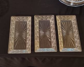 Vintage Starburst Pattern Pressed Glass Relish Trays (Set of 3)