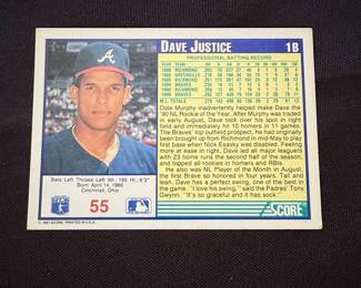1991 Score Dave Justice Baseball Card #55