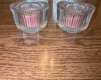Vintage Avon Heart Votive Holders - Clear Ribbed Glass, Set of 2