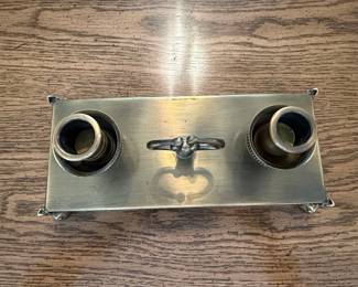Vintage Brass Double Candle Holder Desk Stand