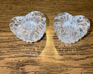 Vintage Clear Glass Heart-Shaped Votive Candle Holders (Pair)