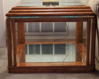 1980s Postmodern Wood and Glass End Table