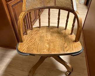 Vintage Oak Cane-Back Banker's Chair