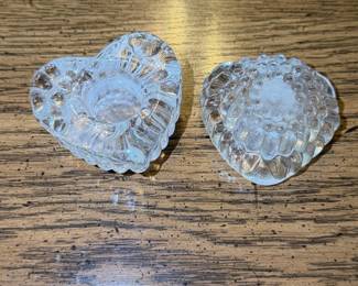 Vintage Clear Glass Heart-Shaped Votive Candle Holders (Pair)