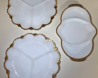 Vintage Anchor Hocking Fire-King Milk Glass Divided Relish Dishes
