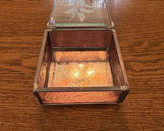 Vintage Etched Glass Jewelry Box with Heart Handle