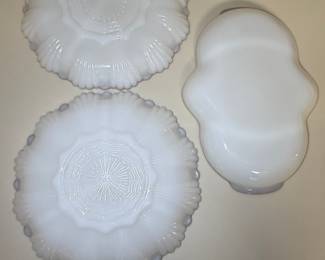 Vintage Anchor Hocking Fire-King Milk Glass Divided Relish Dishes