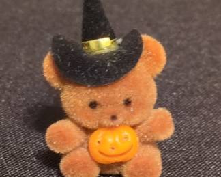 Vintage Halloween Flocked Bear Figurine Pin