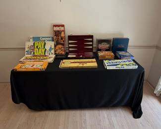 Collection of Vintage Board Games including Backgammon, Monopoly, Pay Day, Connect Four, Yahtzee, and others