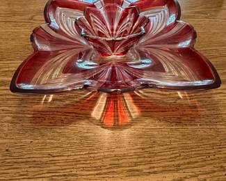 Soga Glass Japan Ruby Red and Clear Starburst Chip and Dip Set