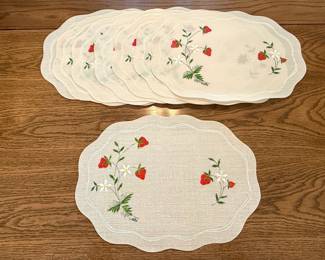 Vintage Embroidered Strawberry Placemats (Set of 8)
